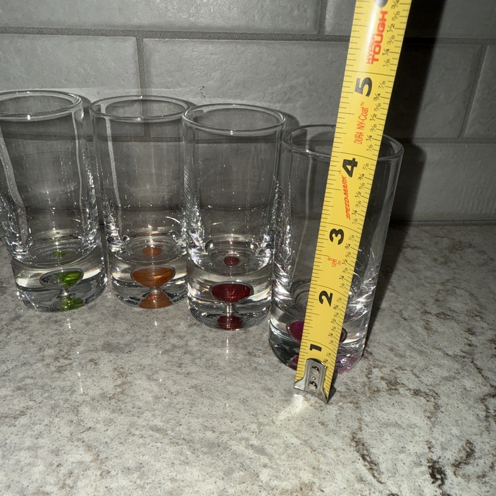 Set of 6 Shot Glasses Suspended Colored Bubble Base Barware - Picture 4 of 11